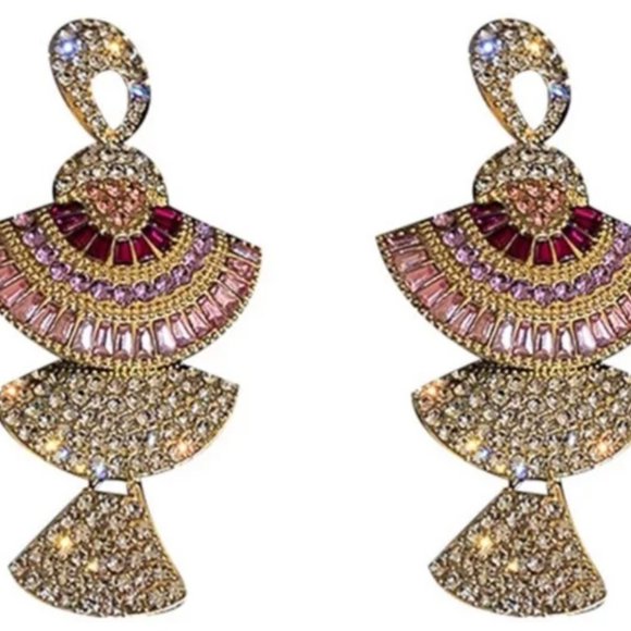 Colorful Crystal Dangle Statement Earrings - Picture 3 of 3